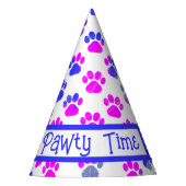 Dierenpoot silhouet blauw roze pawty papier feesthoedjes (Voorkant)