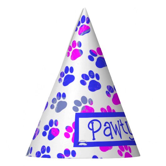 Dierenpoot silhouet blauw roze pawty papier feesthoedjes (Links)