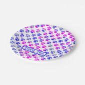 Dierenpoot silhouet blauw roze pawty papier papieren bordje (Gekanteld)