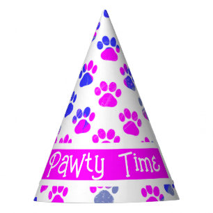Dierenpoot Silhouet Blauw Roze Pawty Papier Roze Feesthoedjes