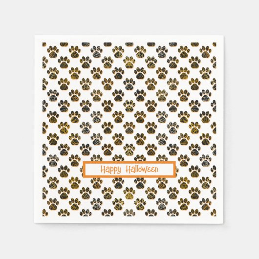 Dierenpoot silhouet halloween pawty wit servet (Voorkant)