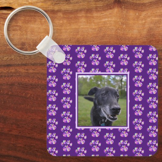 Dierenpoot silhouet Paarse aangepaste foto Sleutelhanger (Voorkant)