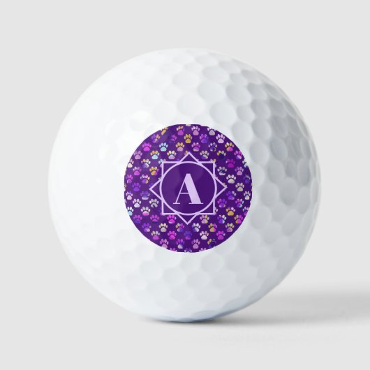 Dierenpoot silhouet Paarse aangepaste monogram Golfballen (Voorkant)