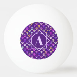 Dierenpoot silhouet Paarse aangepaste monogram Pingpongbal
