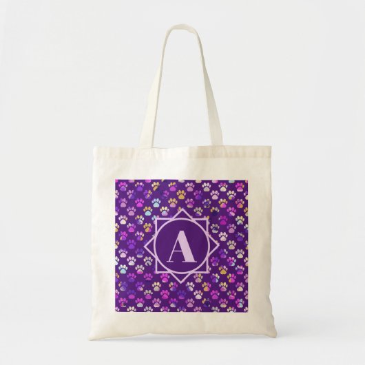 Dierenpoot silhouet Paarse aangepaste monogram Tote Bag (Voorkant)