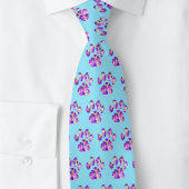 Dierenpoot Silhouet Paarse Roze op Blauwe Hals Stropdas