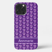 Dierenpoot Silhouet Paarse Roze op Paarse Custom iPhone Hoesje (Achterkant)