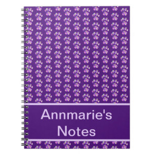 Dierenpoot Silhouet Paarse Roze op Paarse Custom Notitieboek