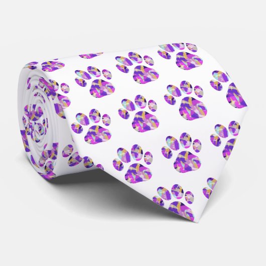 Dierenpoot Silhouet Paarse Roze op Witte Hals Stropdas (Opgerold)