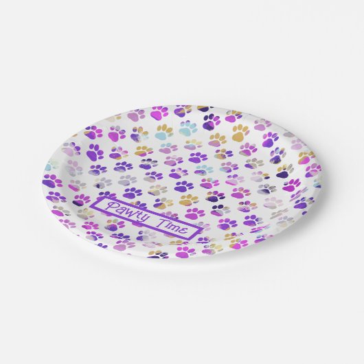 Dierenpoot silhouet Paarse roze pawty papier Papieren Bordje (Gekanteld)