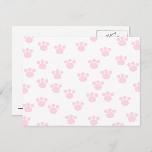 Dierenpootdruk. Licht roze en wit patroon. Briefkaart (Voorkant / Achterkant)