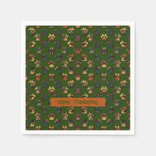 Dierenpootje Silhouet Thanksgiving Pawty Dk Groen Servet (Voorkant)