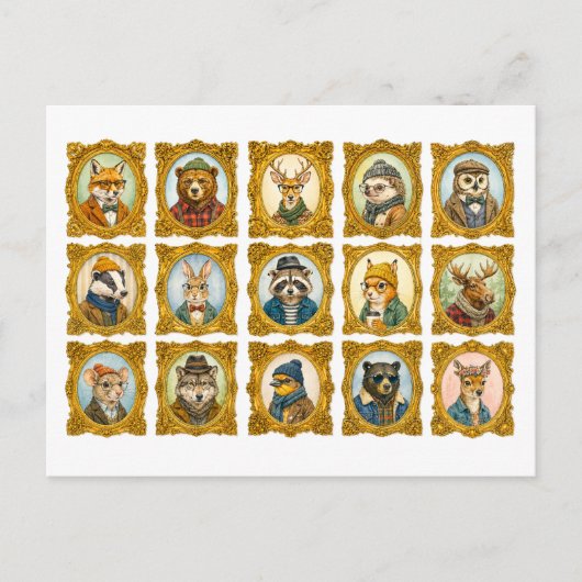 Dierenportretcollage Briefkaart (Voorkant)