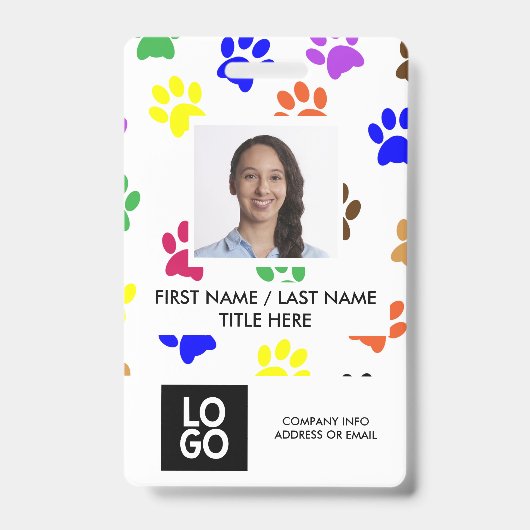 Dierenpoten Aangepaste Werknemersfoto Naam Badge (Voorzijde)