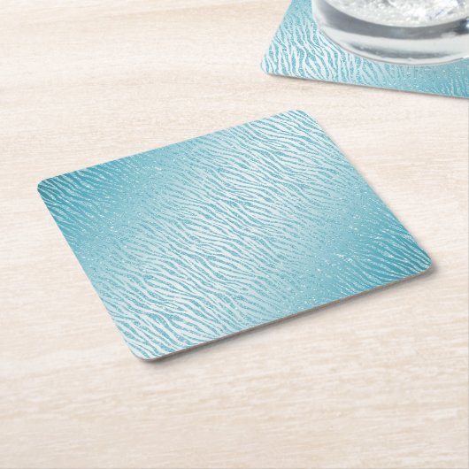 Dierenprint Blauw Glitter Glam Kartonnen Onderzetters (Schuin)