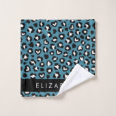 Dierenprint, Blauwe luipaard, Harten, Jouw naam Bad Handdoek (Wasdoekje)