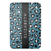 Dierenprint, Blauwe luipaard, Harten, Jouw naam Badmat (Voorkant Verticaal)