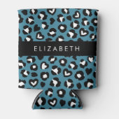 Dierenprint, Blauwe luipaard, Harten, Jouw naam Blikjeskoeler (Voorkant)