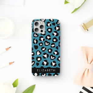 Dierenprint, Blauwe luipaard, Harten, Jouw naam Case-Mate iPhone Case