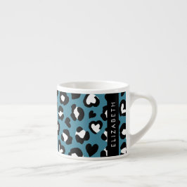 Dierenprint, Blauwe luipaard, Harten, Jouw naam Espresso Kop