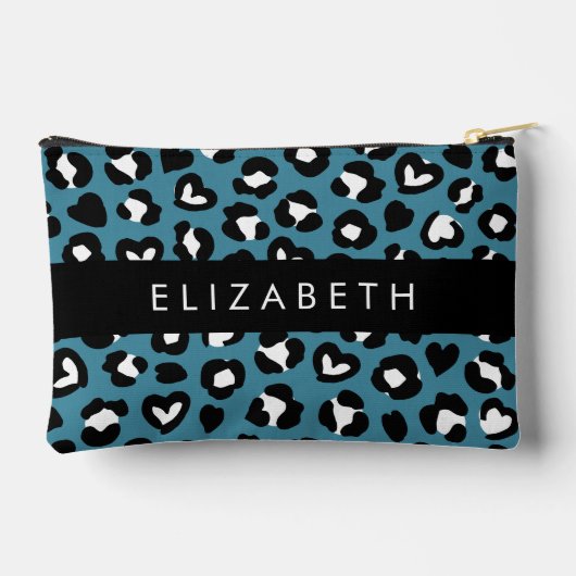 Dierenprint, Blauwe luipaard, Harten, Jouw naam Etui (Achterkant)