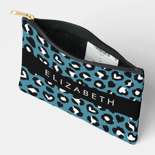 Dierenprint, Blauwe luipaard, Harten, Jouw naam Etui (Open)