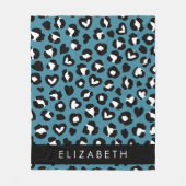 Dierenprint, Blauwe luipaard, Harten, Jouw naam Fleece Deken (Voorkant)
