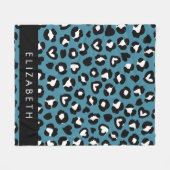 Dierenprint, Blauwe luipaard, Harten, Jouw naam Fleece Deken (Voorkant (Horizontaal))