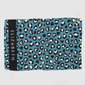 Dierenprint, Blauwe luipaard, Harten, Jouw naam Golfhanddoek (Horizontaal)
