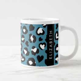 Dierenprint, Blauwe luipaard, Harten, Jouw naam Grote Koffiekop