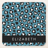 Dierenprint, Blauwe luipaard, Harten, Jouw naam Kartonnen Onderzetters (Voorkant)