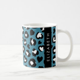 Dierenprint, Blauwe luipaard, Harten, Jouw naam Koffiemok