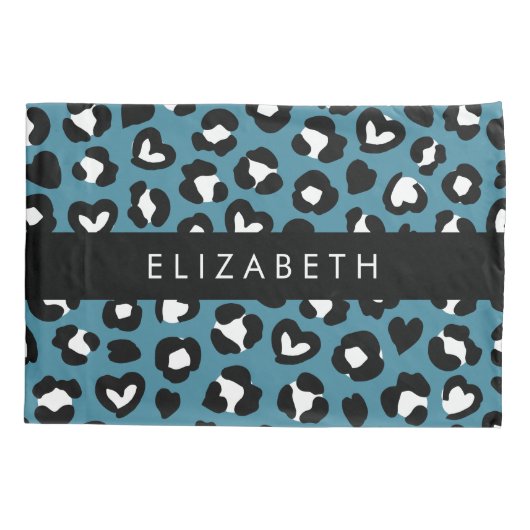 Dierenprint, Blauwe luipaard, Harten, Jouw naam Kussensloop (Achterkant)