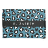 Dierenprint, Blauwe luipaard, Harten, Jouw naam Kussensloop (Voorkant)