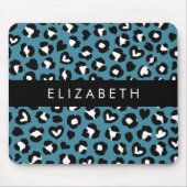 Dierenprint, Blauwe luipaard, Harten, Jouw naam Muismat (Voorkant)