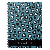 Dierenprint, Blauwe luipaard, Harten, Jouw naam Notitieboek (Voorkant)