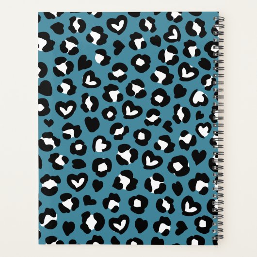Dierenprint, Blauwe luipaard, Harten, Jouw naam Planner (Achterkant)