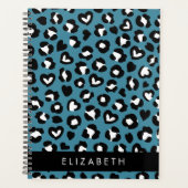 Dierenprint, Blauwe luipaard, Harten, Jouw naam Planner (Voorkant)