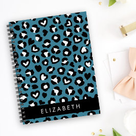 Dierenprint, Blauwe luipaard, Harten, Jouw naam Planner