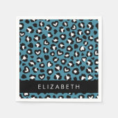 Dierenprint, Blauwe luipaard, Harten, Jouw naam Servet (Voorkant)