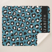 Dierenprint, Blauwe luipaard, Harten, Jouw naam Sherpa Deken (Voorkant (horizontaal))