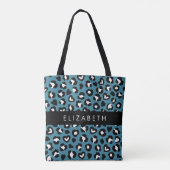 Dierenprint, Blauwe luipaard, Harten, Jouw naam Tote Bag (Achterkant)