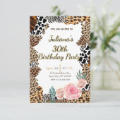Dierenprint bloemenverjaardag uitnodiging (Staand voorkant)