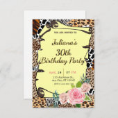 Dierenprint bloemenverjaardag uitnodiging (Voorkant / Achterkant)