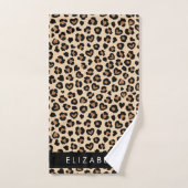 Dierenprint, Bruin Luipaard, Harten, Jouw naam Bad Handdoek (Handdoek)