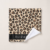 Dierenprint, Bruin Luipaard, Harten, Jouw naam Bad Handdoek (Wasdoekje)