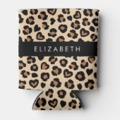 Dierenprint, Bruin Luipaard, Harten, Jouw naam Blikjeskoeler (Voorkant)