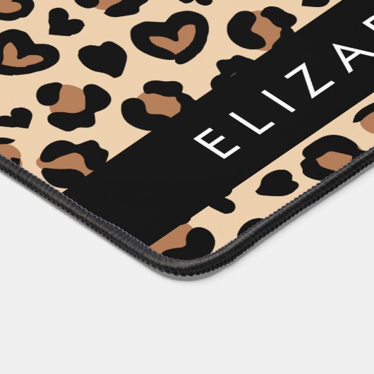 Dierenprint, Bruin Luipaard, Harten, Jouw naam Bureaumat (Hoek)