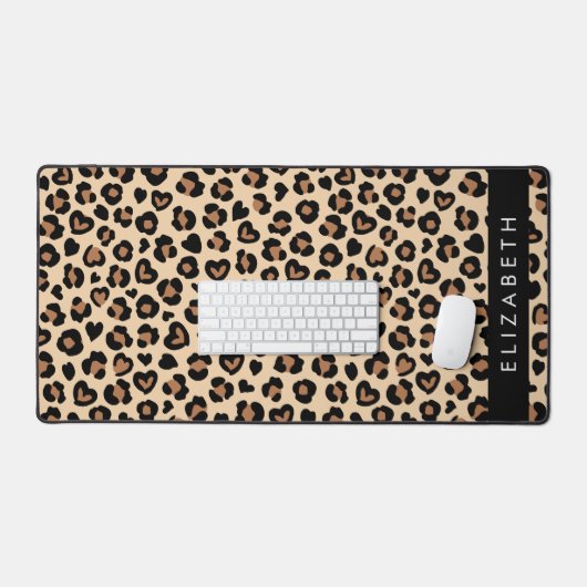 Dierenprint, Bruin Luipaard, Harten, Jouw naam Bureaumat (Keyboard & Muis)