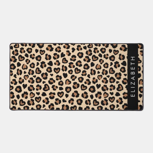 Dierenprint, Bruin Luipaard, Harten, Jouw naam Bureaumat (Voorkant)
